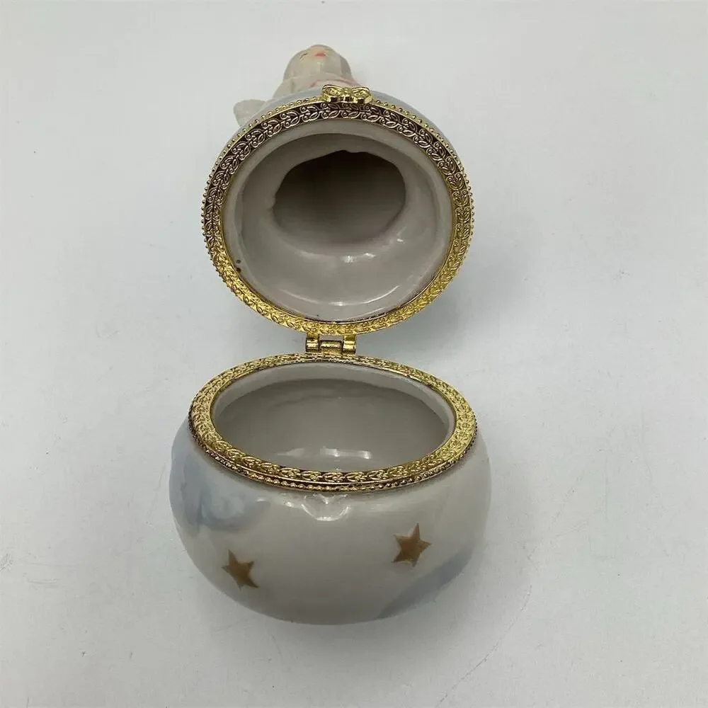 Vintage Porcelain Angel Trinket Box Red & Gold Classic‎ Decor